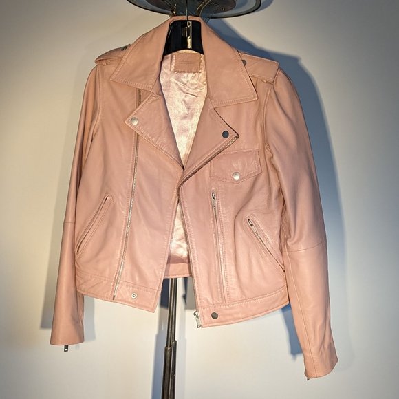 Sinequanone Perfecto Jacket - 100% Lamb Leather - Pink Pastel - Size T1/38 - Bra - Picture 3 of 8